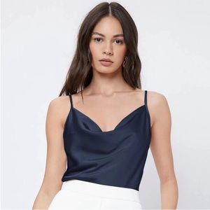 NWOT LOFT Navy Blue Satin Cowl Neck Tank Top S